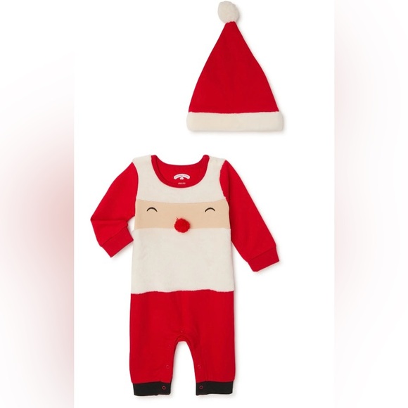 Holiday Time Santa Romper W/Matching Hat 0-3 Months - Picture 1 of 3